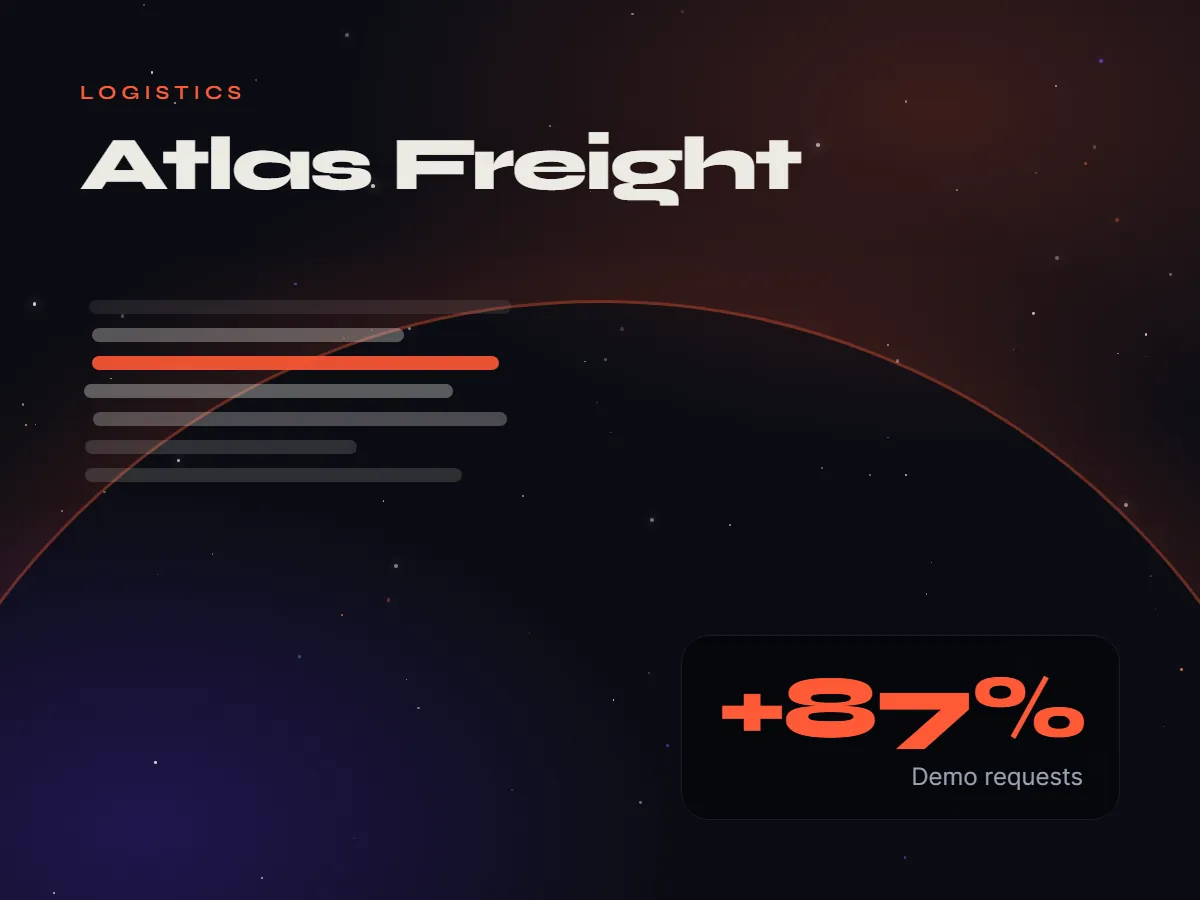 Atlas Freight B2B logistics website homepage with a shipment tracking dashboard preview