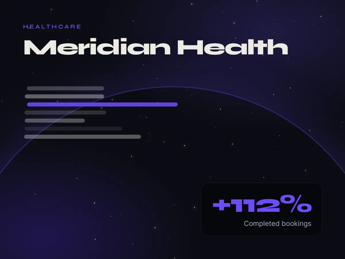 Meridian Health appointment booking interface showing a simplified three-step patient intake form