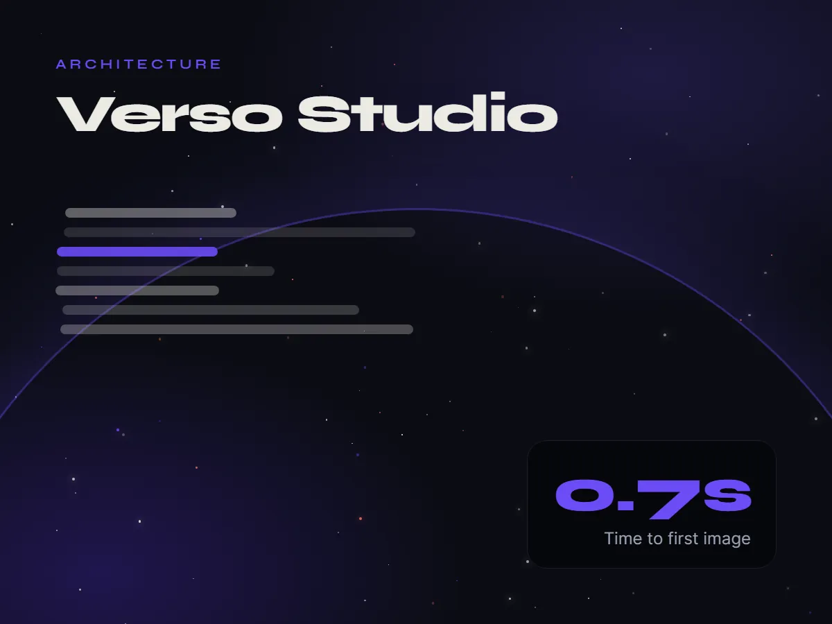 Verso Studio architecture portfolio displaying a full-bleed building photograph with minimal overlaid navigation
